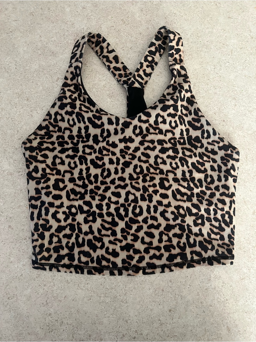 Leopard Print Racerback Crop Top - Beige & Black